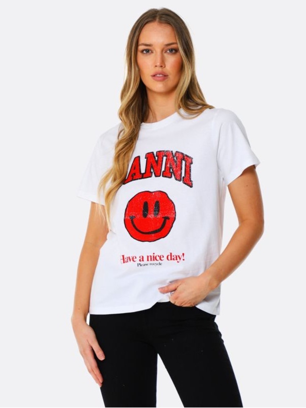 Ganni T-Shirt with Red Smiley Graphic
